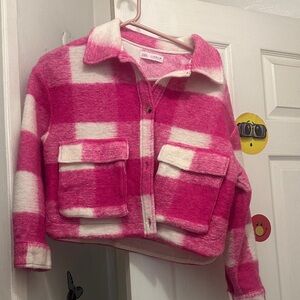 Zara Pink & White Plaid Cropped Shacket